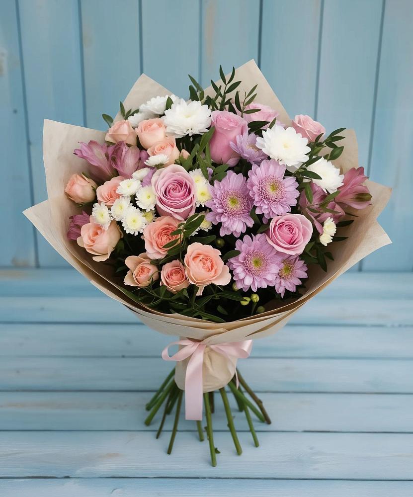 Букет цветов из: Хризантемы, Розы и Альстромерии в Абадзехской