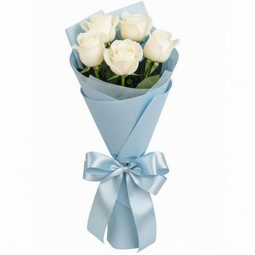Букет 5 Белых роз Проуд в Абадзехской