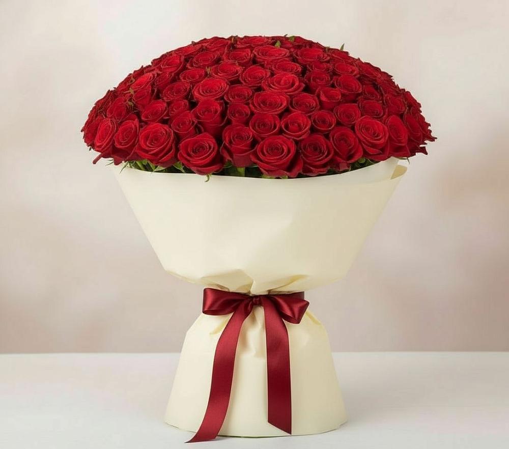 Букет 101 Красная роза Милано в Абадзехской