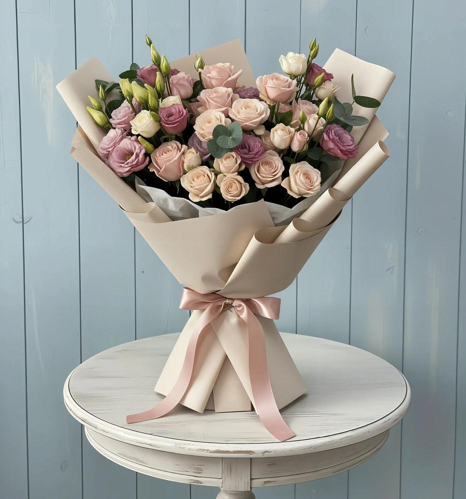 Букет цветов из: Розы и Лизиантусы в Абадзехской